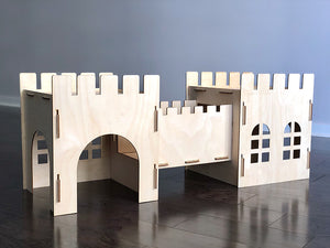 Wooden Rabbit House Hutch With Castle Tunnel Playhouse Hideout Set